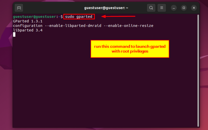 launching gparted with root privileges