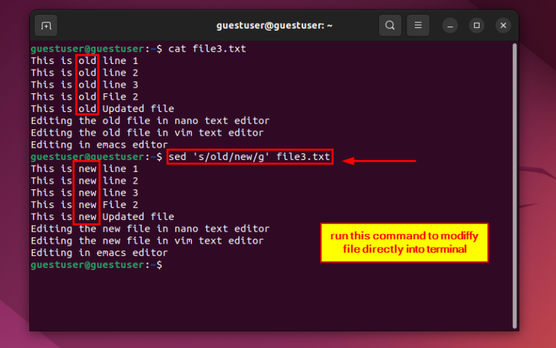 modifying file directly using sed