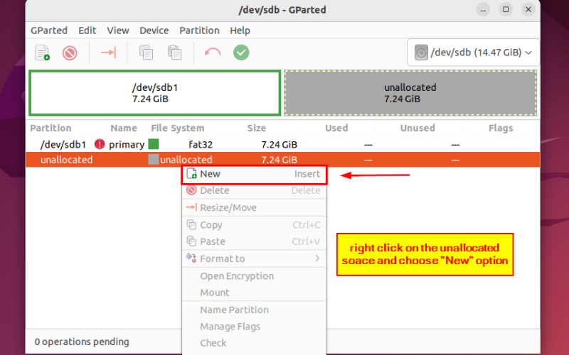 selecting new option to initialize disk partitioning