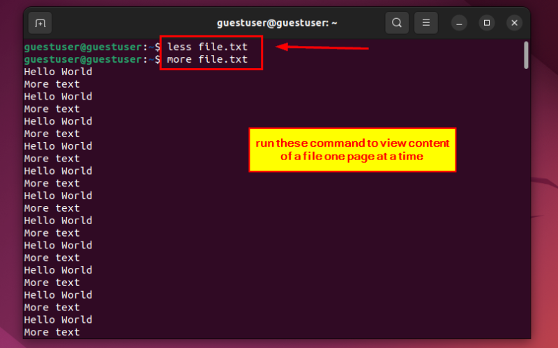 viewing content of a file one page at a time