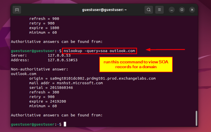 viewing soa records for a domain 1