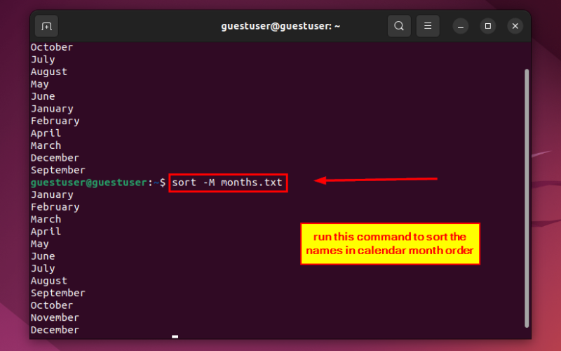 sorting the names in calendar month order